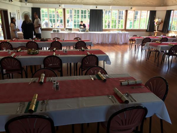 The venue was all prepared with Christmas Crackers