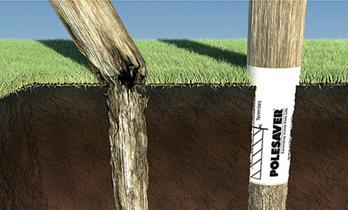Pole saver prevents rot in wooden poles