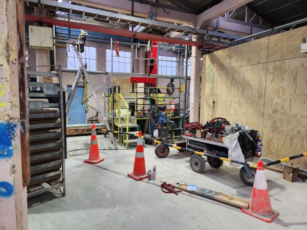 Due to the size of the lathe, scaffolding was required