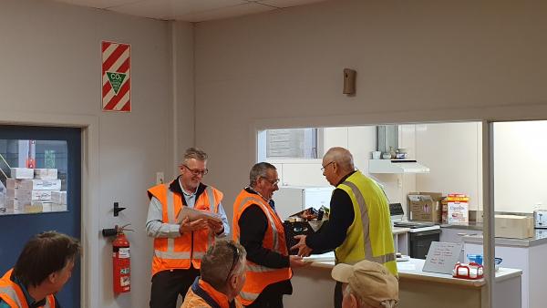 John congratulates David Johnson on 44 Years at NZI