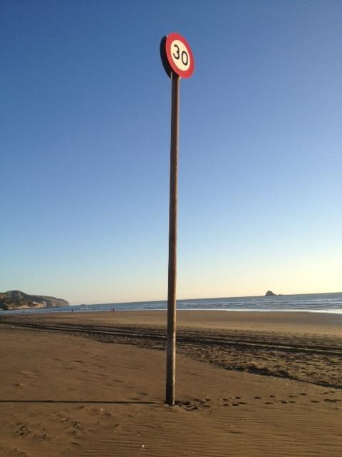 The beach doubles as a road