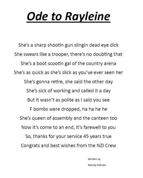 A poem to celebrate Raylienes Retirement